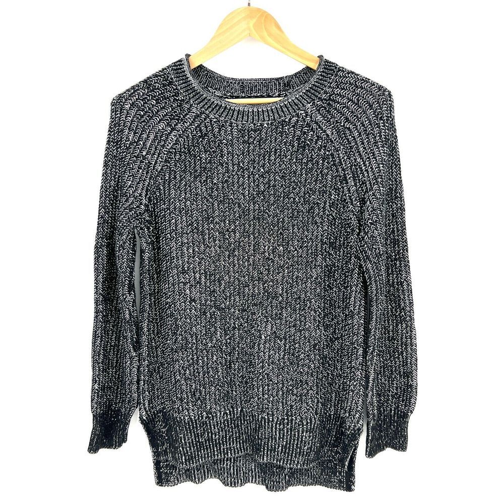 ELLEN TRACY Sweater Womens Size S Black Marled Raglan Long Sleeve High Low - Picture 1 of 10